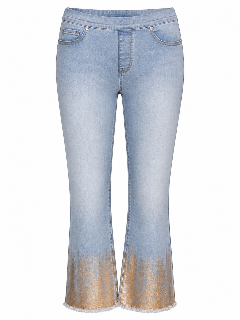 Tribal Audrey Mid Rise Crop Jeans Gold Foil Hem Size 6